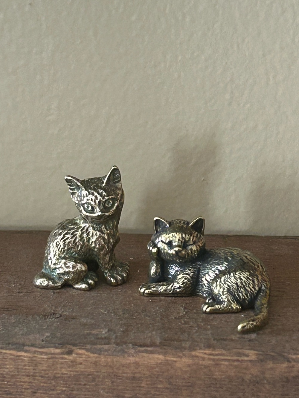 Vintage Miniature Solid Brass Cat Figurines